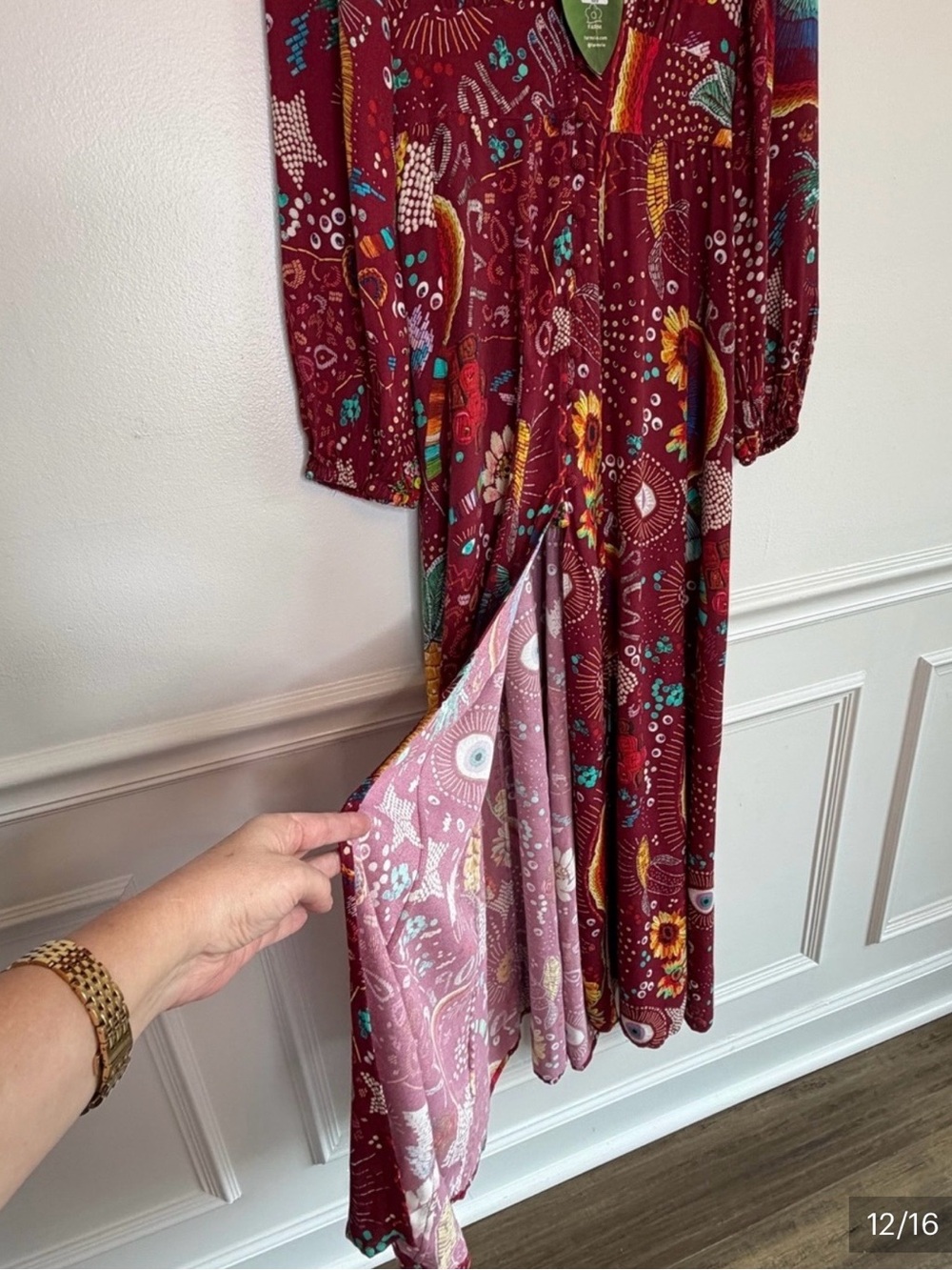 NWT FARM Rio Burgundy Borogodo Long Balloon Sleeve Maxi Dress Women’s Size Small - Picture 11 of 14